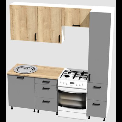 Кухня Эконом 1,5 метра с колонкой (1100х400) Цвет: Дуб Вотан/Базальт