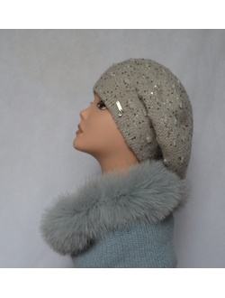 Голубой вязаный шарф с мехом италия Vizio фото