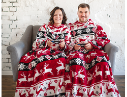 Парный плед с рукавами "Новогодний" из велсофта (микрофибры)