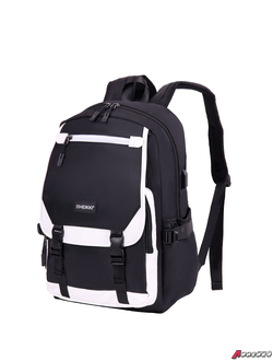 Рюкзак HEIKKI FUSION (ХЕЙКИ) универсальный, USB-порт, черный с белыми вставками, 45×31×15 см. 272578
