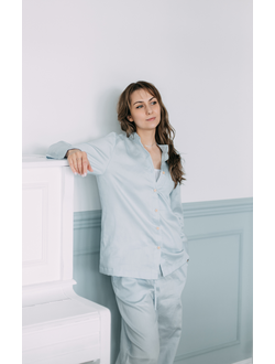 Пижама из натурального хлопка с брюками (голубая)
