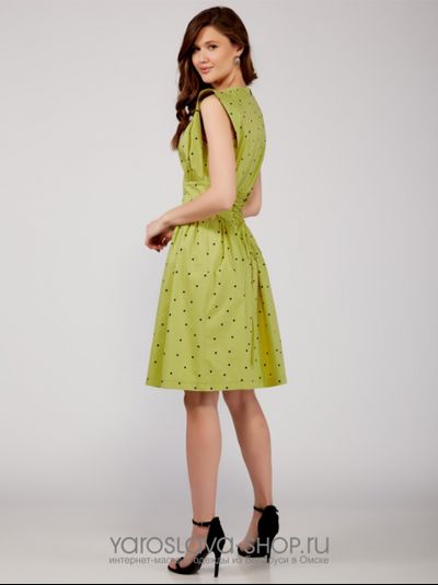 Летнее платье из хлопка цвета лайма в горошек