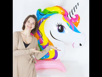 Шар 3D (55''/140 см) Фигура на подставке, Радужный единорог, Розовый