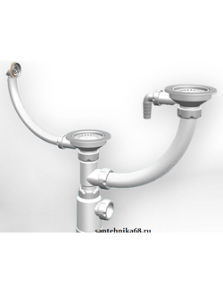 Сифон для двойной мойки Санпласт GRAND 3 1/2" с круглым переливом и отводом для стиральной машины