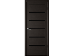 Дверь эко-шпон Вена кипарис темный, стекло черное