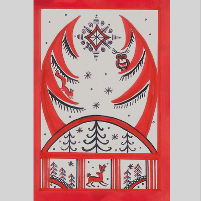 Шоппер из черного хлопка с принтом в стиле мезенской росписи, коллекция "Сказка"