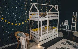 Двухэтажная кровать-домик для детей (Белая) (160*80)