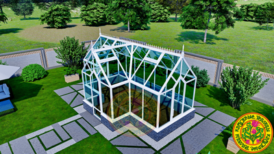 Базовая комплектация теплицы в английском стиле с холлом из стекала и алюминия ГОТИКА АРТ 6000 х 2500 мм