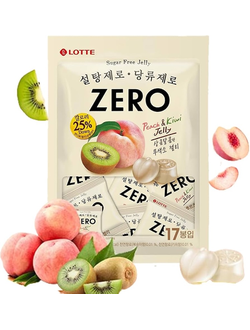 LOTTE ZERO Sugar Free Mixed Fruity Gummy Candy, Peach & Kiwi Jelly  Мармелад жевательный без сахара  со вкусом персика и киви, 238г Корея