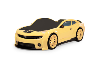 Кровать-машинка объемная (3d) EVO "Camaro" желтый (с подъемным механизмом и бельевыми ящиками)