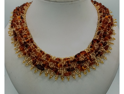 Колье из Чешского бисера с натуральным янтарем