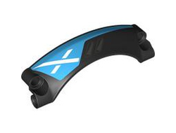 Technic, Panel Car Mudguard Arched #42 9 x 2 x 3 Rounded Top with Dark Silver Air Vents and White X on Dark Azure Background Pattern Model Left Side, Black (2459pb002L 6452241)