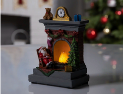 Новогодний сувенир с подсветкой «Дед Мороз у камина» 13 × 9 × 6 см