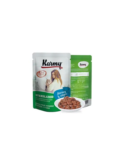 Пауч Karmy (Карми) влажный корм (пауч) для стерилизованных кошек, лосось в соусе 80 г