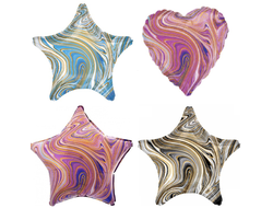шар с гелием 19"/48 см мрамор (звезда/сердце)