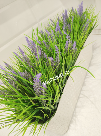 Искусственная трава Осока с лавандой в ящике № Т011
