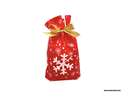 Пакет подарочный с лентой Красный Снежинка 15 x 23 см/ 10 шт