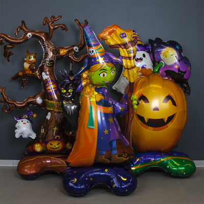 Шар 3D (60''/152 см) Фигура на подставке, Ведьма с метлой