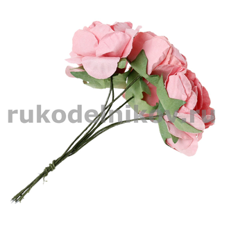 бумажные цветы "Роза", цвет-розовый, 26х80 мм, 6 шт/уп