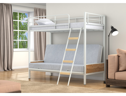 Двухъярусная кровать-диван Дакар 2 Белый (вставки дуб крафт табак) фото