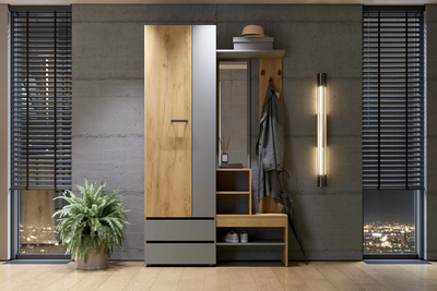 Абрау вешалка с зеркалом прихожая Дуб золотой/Графит