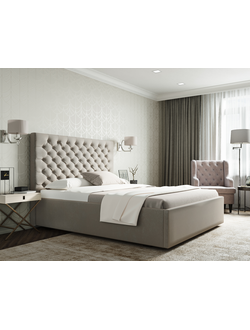 Кровать двуспальная MyCloud Вирджиния с подъемным механизмом, бельевым ящиком, мягкое изголовье, каретная стежка