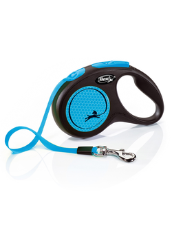 Flexi рулетка Neon New S (до 15 кг) лента 5 м, светоотражающая, голубой неон