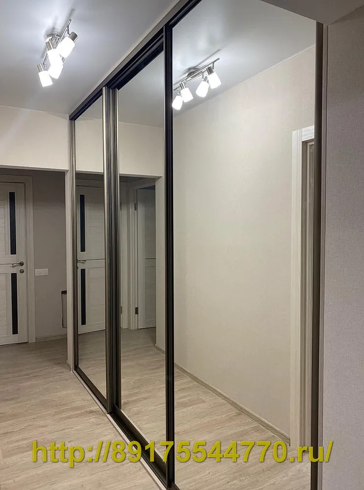 014 Трехдверный шкаф-купе в прихожей с зеркалами.