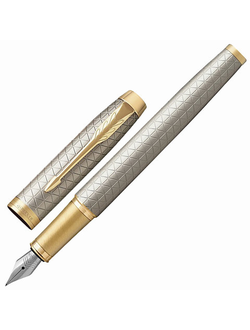Ручка перьевая PARKER "IM Premium Warm Silver GT", корпус серебристый матовый с гравировкой, позолоченные детали, синяя, 1931684