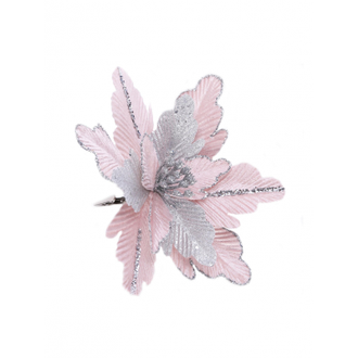 Украшение ёлочное Серебряно-розовый цветок на клипсе 21х21х18,5см, 81679