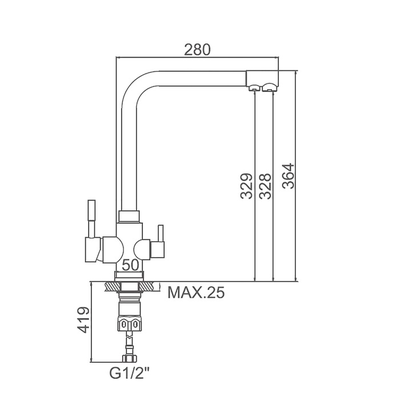 Смеситель для кухни с каналом для питьевой воды, Латунь, Нержавеющая сталь, Accoona A5179-5