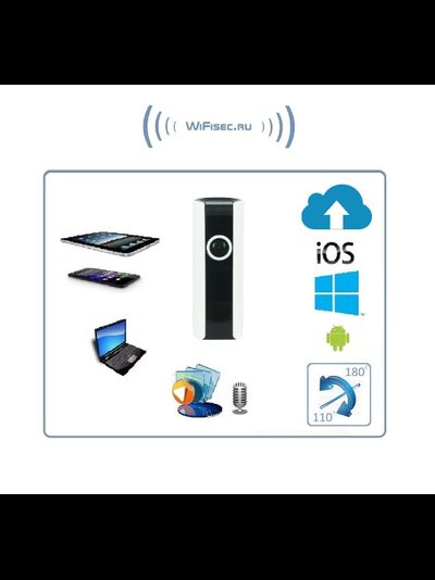 Видеоняня /WiFi IP видеокамера панорамная 180*110* с DVR (fish-BW_v.2), HD (360EyeS)