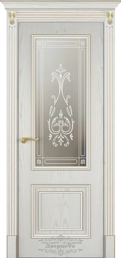 PORTE RICHI (Беларусь). ВЕРНИСАЖ, МОДЕЛЬ ЛШ40, ШПОН ЯСЕНЯ + ЭМАЛЬ БЕЛАЯ. ВИТРАЖ С ПЕСКОСТРУЙНЫМ РИСУНКОМ