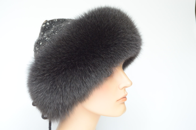 Вязаная шапка с мехом женская Италия Визио