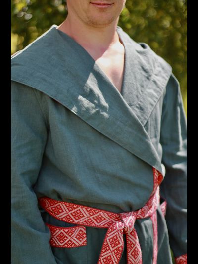 Халат для бани из крапивы "Легкий Пар" зеленый с капюшоном