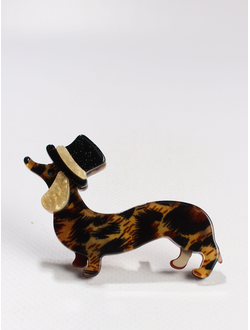 Брошь "Такса" коричневая акрил