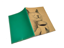 Обложка на паспорт с принтом "Кот с чашкой"