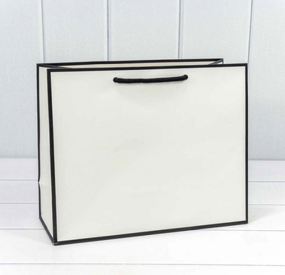 Пакет подарочный с веревочной ручкой (белый+рамка), 320*130*260мм