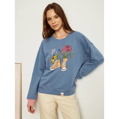ЖЕНСКИЙ СВИТШОТ ГОЛУБОЙ "ЦВЕТОЧНЫЕ КЕДЫ"