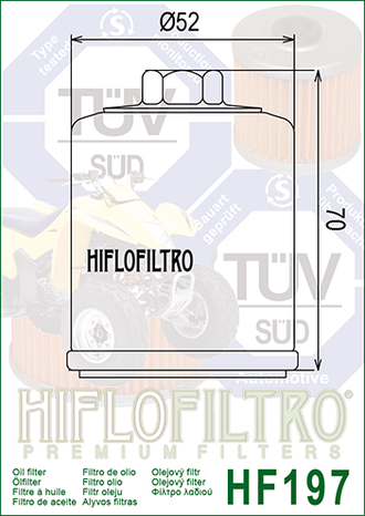 Масляный фильтр  HIFLO FILTRO HF197 для Hyosung (16510-HP7-600-HAS) // PGO (C1-082020000) // Polaris (0452462, 2520724)