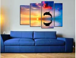 Модульная картина "Закат с дельфином"