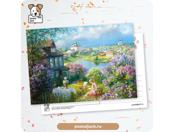 Почтовая открытка для посткроссинга: Домик в сиренях