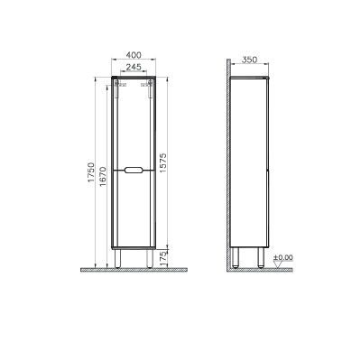 Пенал VitrA Sentо, с корзиной для белья, 40 см, цвет матовый антрацит, левосторонний, 60856