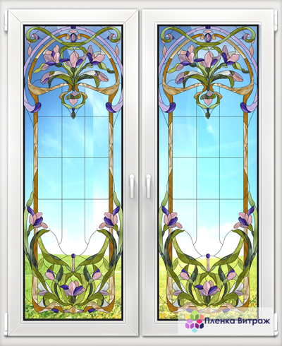 Витражная пленка, витражная пленка самоклеющаяся под заказ,пленочный витраж с цветочным рисунком