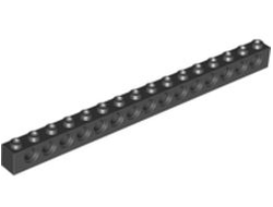 Technic, Brick 1 x 16 with Holes, Black (3703 / 370326)
