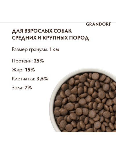 Grandorf (Грандорф): сухой корм для собак всех пород 4 вида мяса с пробиотиками, 10 кг