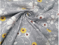 Бязь  набивная  ГОСТ 120 г/м2 шир.220см 100% хлопок, цвет серый с желтыми цветами