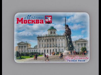 Гибкий сувенирный магнит на холодильник 8х6 см. с фото дневного дома Пашкова