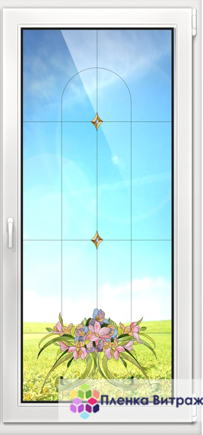 Витражная пленка, витражная пленка самоклеющаяся под заказ,пленочный витраж с цветочным рисунком