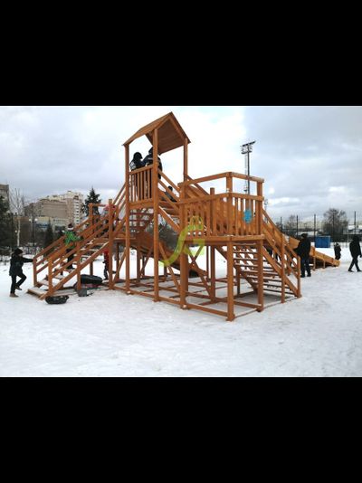 Зимняя деревянная горка "Snow Fox 12 м" с двумя скатами (две лестницы)
